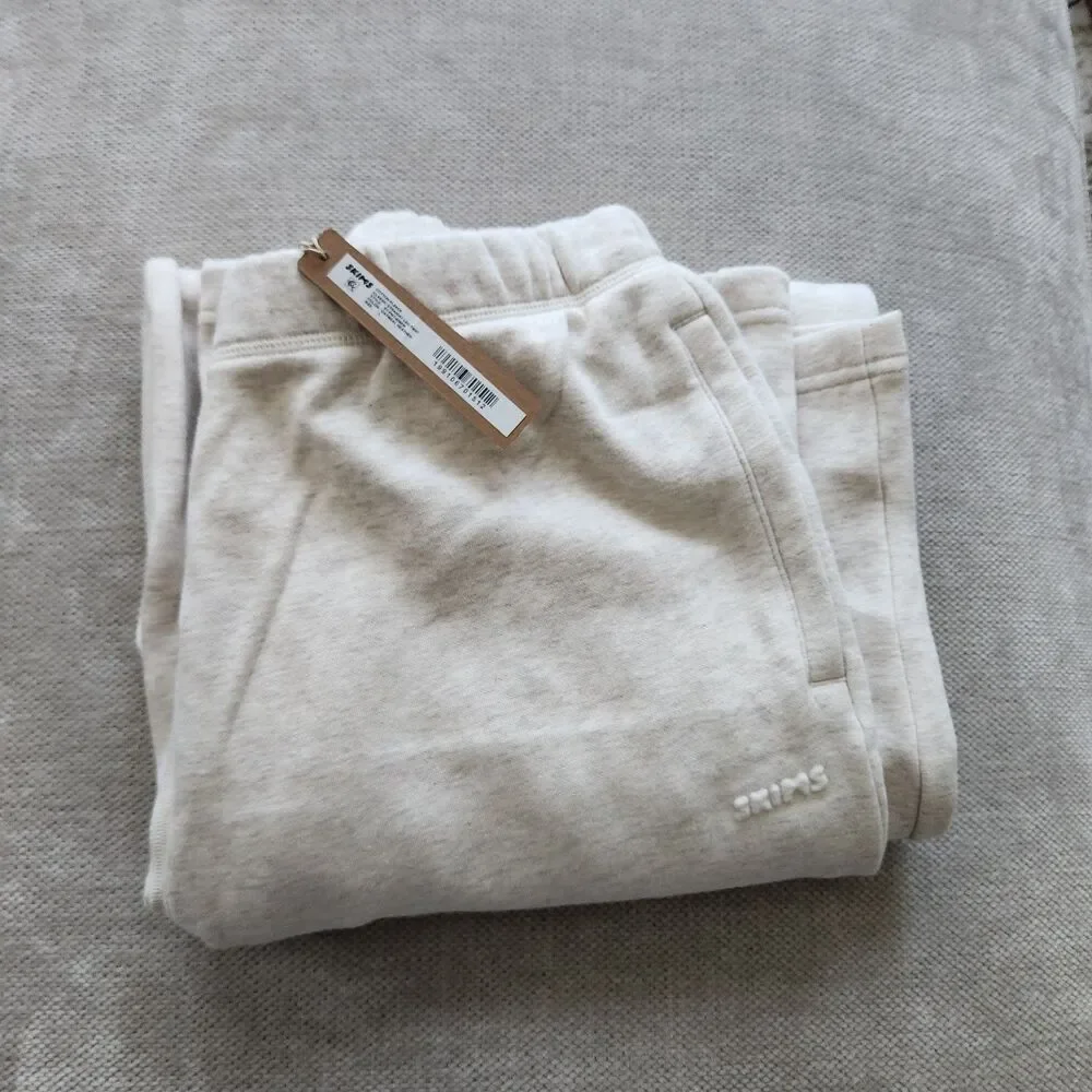 SKIMS Large‎ Oatmeal Heather Cotton Fleece Classic Straight Leg Pants NWT